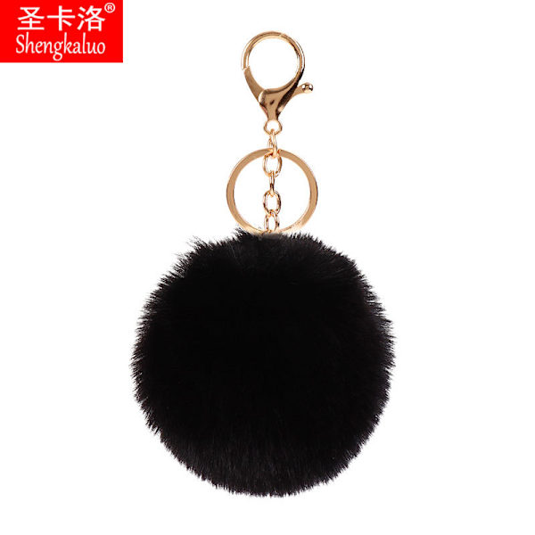 Svart Fluffy Nøkkelring, Myk Plysj Charm Ring Nøkkelkjede, Faux Fur Ball Veske Charm Nøkkelkjede Dekor