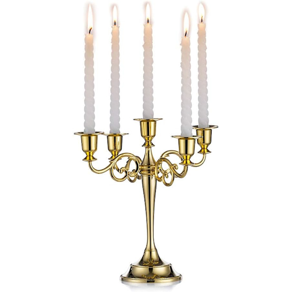 Candelabra Guld Ljusstakar 5 Metallarmar Ljusstakar 27cm Hög Spetsig Ljusstake för Bröllop Födelsedagsfest Matbord Vardagsrum Kamin