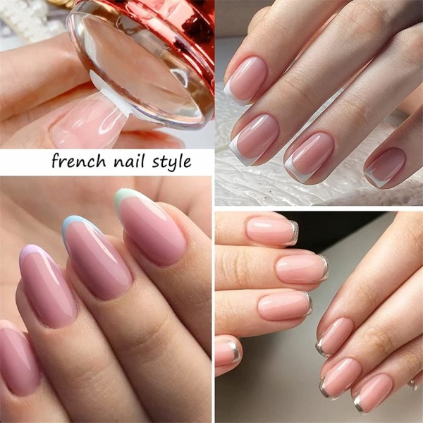 Tvådelat set (vit + rosa) Transparent Silikon Nagelstämpel Fransk Manikyr Nagelkonst Stämpel Jelly Stämpel för Naglar Fransk Nagelstämpel Kit Manikyr Nagelkonst