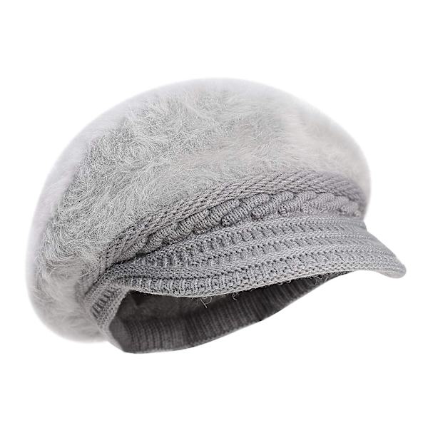 Dame Piger Spids Strikket Hue med Skygge Vinter Termisk Bagerhue Grey