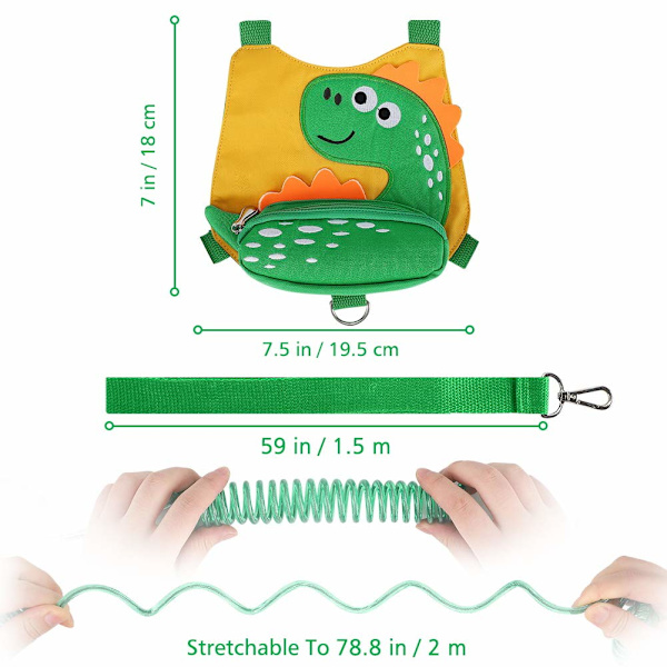 (Gul) Barnesikkerhetssele med Anti-Mistet Håndleddslink, Søte Dinosaur Barne-seler med Armbånd Bånd Stropp Bånd for Gutter Walki