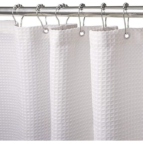 180x180cm Vit Duschdraperi för Badrum med Metallkrokar Våffeltyg Duschdraperi Heavy Duty Badgardin för Våtrum Badkar Duschkabin,W