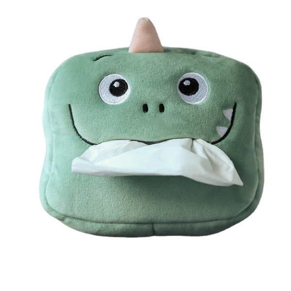 Kreativ unicorn dragon car tissue box (grön), söt tissue box, tecknad plysch bil tissue box