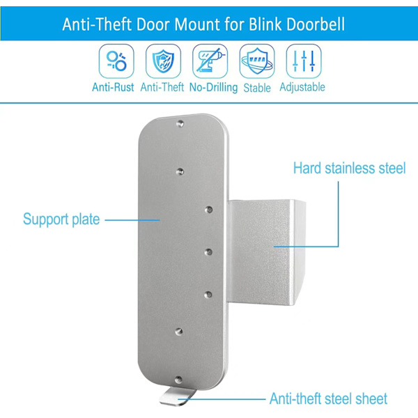 Blink Video Dørklokke Monteringsclips (Sølv) - Ingen Borehuller - Justerbart Blink Dørklokke Monteringsbeslag - Forbedret Synsvinkel - Blink Security Ac