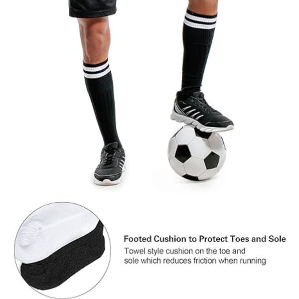 2 par 1 par svarta och 1 par vita fotbollsstrumpor för barn för 5-12 år Andas sportträning fotbollsstrumpor flickor och pojkar
