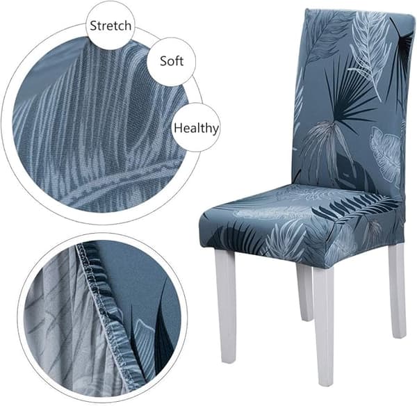 Stolskydd för matsal (Summer Leaf Blue, 4-pack), moderna elastiska slitstarka stolskydd stretch stolskydd för bröllop, hotell, restaurangdekor