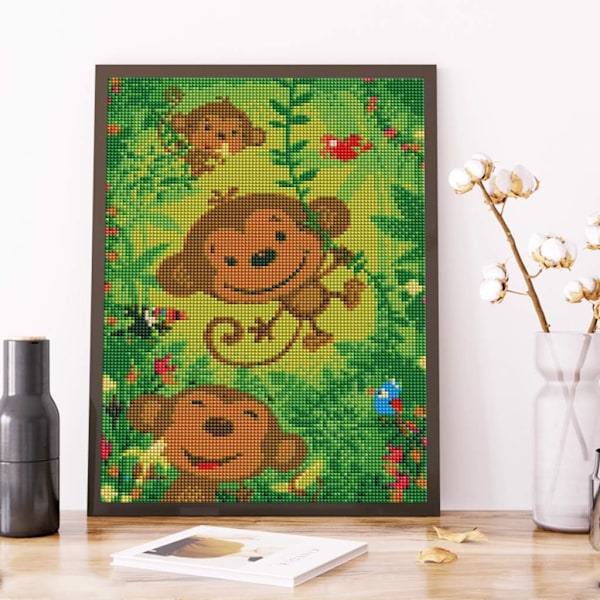 Fyrkantiga diamantmålningssatser för vuxna Canvas Animals Diamond Embroidery Kit Monkey DIY 5D Diamond Painting Cross Decor