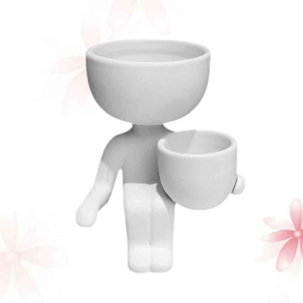 Humanoid Keramisk Blomkruka Växt Suckulenta Blomkrukor Kreativ Blomkruka white side