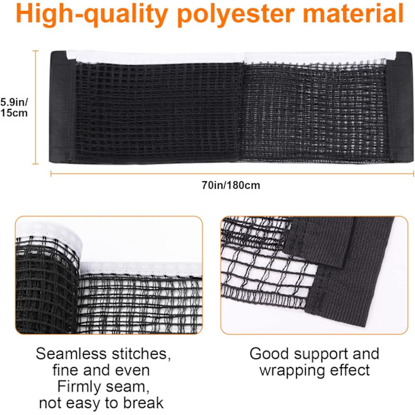 Bærbar Bordtennisnettpakke, Multifunksjonelt Bordtennisnett i Polyesterbomull Uten Stativ, for Innendørs og Utendørs Spill 180 x 15 cm
