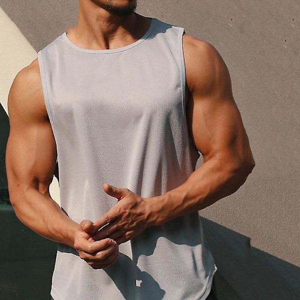 Herr Tank Top Ärmlös T-shirt Väst Toppar Snabbtorkande Svettbeständig Sport Undershirt För Löpning Fitness Gym Grey XL