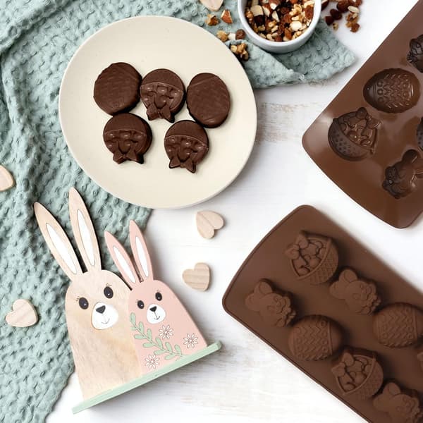 Påskeæg Chokoladeform, 2 STK Silikone Påskeæg Form, 3D Silikone Chokoladeform til Bagning Brun