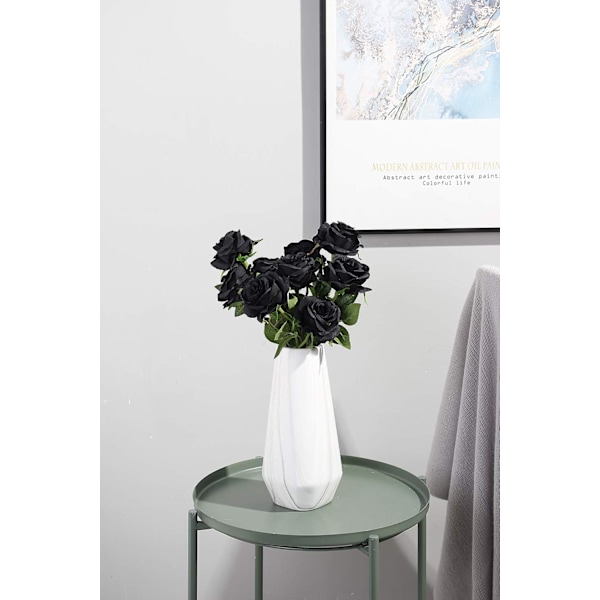Kunstige Rose Silke Blomster Buket Hjemmekontor Bryllupsarrangementer Sort 10 STK