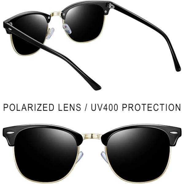 Halv Kantløse Polariserede Solbriller til Mænd Sort Stel, Sort Grå Glas - UV400 Beskyttende Retro Halv Stel Solbriller til Unisex Polariserede Herre a