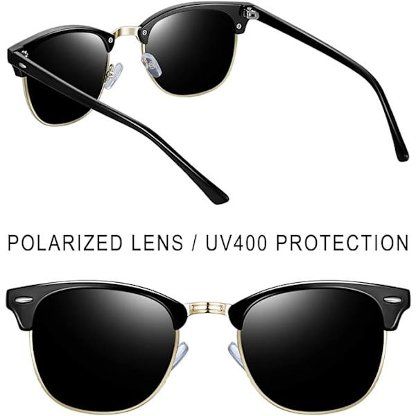 Puolikehyksettömät polarisoidut aurinkolasit miehille, musta kehys, musta harmaa linssi - UV400-suojaavat retro puolikehysaurinkolasit unisex polarisoidut miesten a