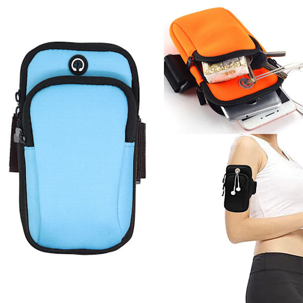 One piece (blå) Løpearmbånd Telefonholder, Stropp for telefonløping, Mobilarmbåndveske, Kompatibel for iPhone XS MAX XR 12/11/8/7 Plus, Mobiltelefon U