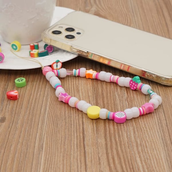 Mobiltelefon Lanyard Farverig Perlebesat Telefonkæde med Vedhæng Anti-Slip Armbånd Akryl Charm Hængende Lanyard Anti-Tabt Mobiltelefon Etui Hængende Lanyar