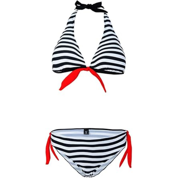 Klassisk todelt badedrakt for kvinner, stripete halterneck sommerbikini