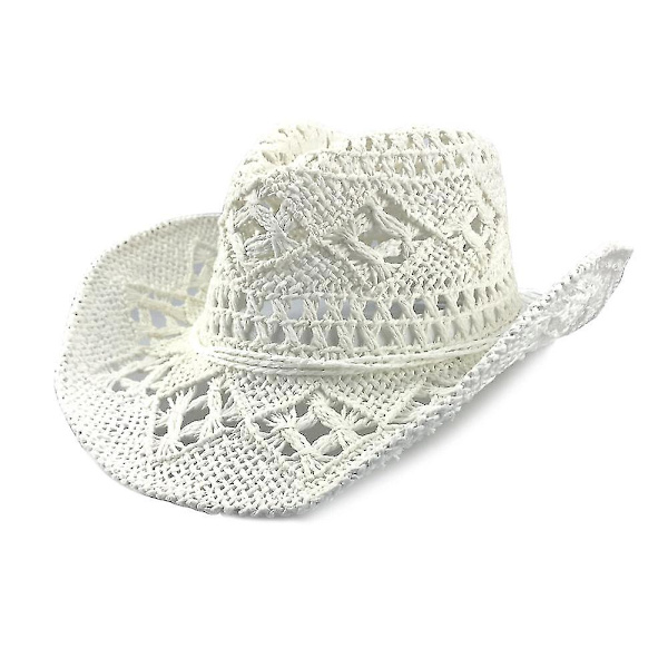 Udendørs Cowboyhatte til Mænd og Kvinder, Håndvævet Stråhat, Åndbar White