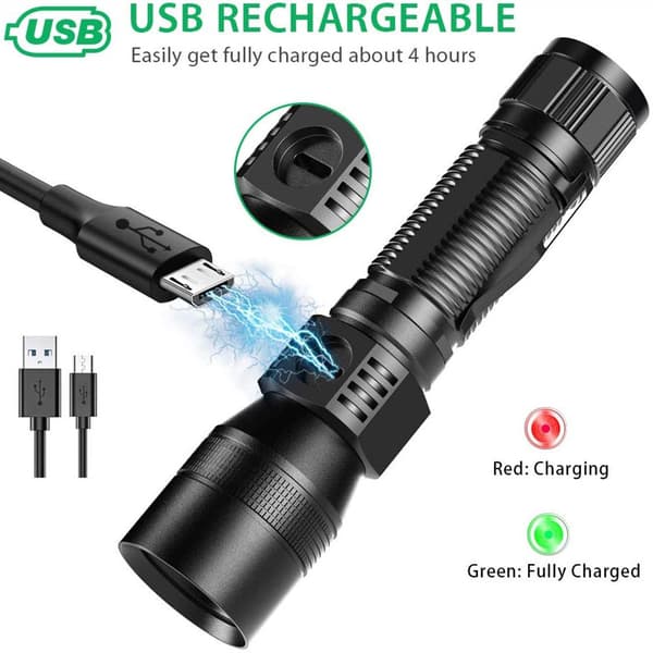 Ladattava taskulamppu [2 kpl], 7 tilaa, 3-in-1 UV-taskulamppu, erittäin kirkas vedenpitävä LED USB-taskulamppu