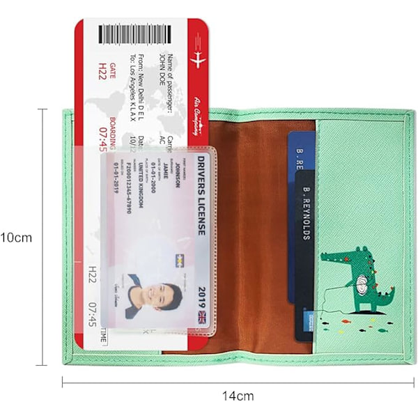 Passetui (grønn krokodille), dame passetui i skinn reiselommebok, søtt passetui for barn reisedokumentholder, pass, boarding