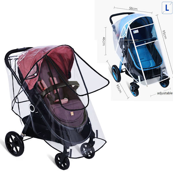 En storlek - U-formad dragkedjeöppning - svart kant (passar > 11KG barnvagn) Universellt regnskydd för barnvagn, sittvagn, sulky, babyresa