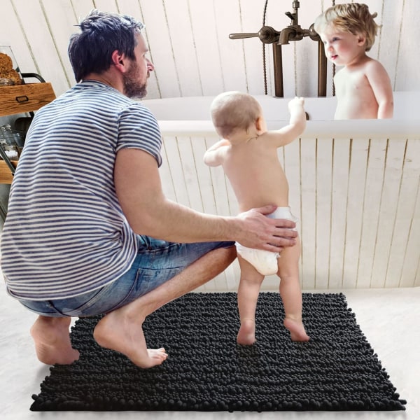 Kylpyhuoneen matto 50x80cm, Erittäin imukykyinen pehmeä mikrokuitu, Liukumaton kylpyhuoneen matto, Konepestävä, Sopii kylpyyn, suihkuun ja kylpyhuoneeseen, Musta