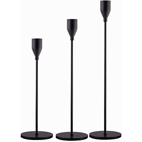 Matt Svarta Ljusstakar Set om 3 för Avsmalnande Ljus, Dekorativ Ljusstake för Bröllop, Middag, Fest, Passar 3/4 tum Tjocka Ljus & LED-ljus