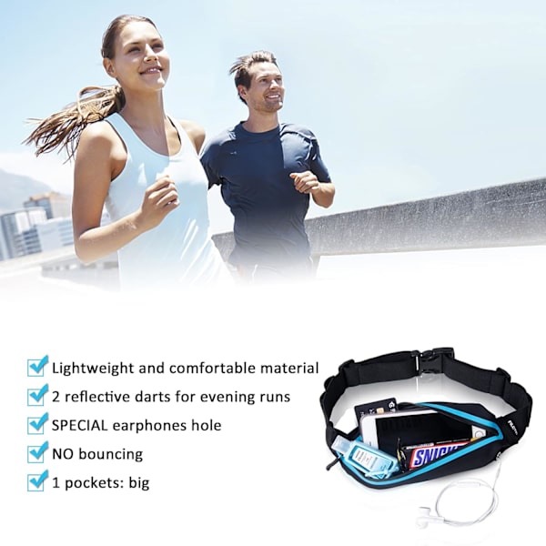 Löpningsbälte, Löparmidjeväska för kvinnor & män USA Patenterad Handsfree Reflex Löparväska Bälte Träningsväska Studsfritt Justerbart Sport T