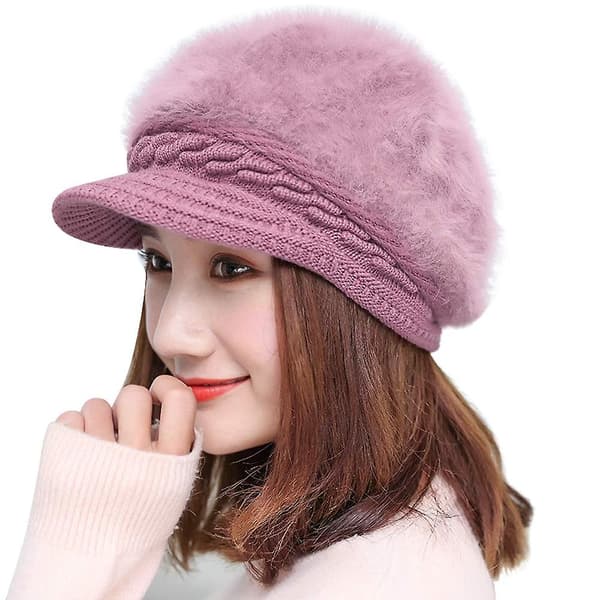 Kvinnor Flickor Peaked Beanie Hat Visor Beret Hat Vinter Termisk Baker Purple