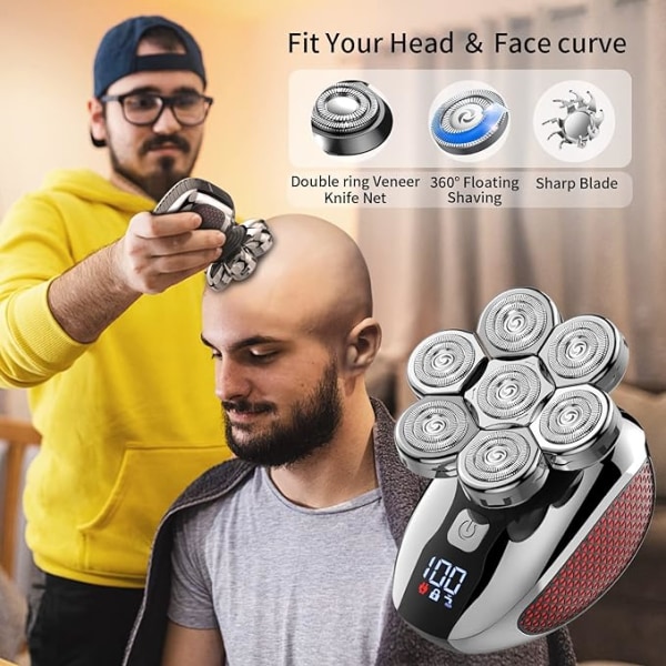 Herre shaver 7D vinrød, herre shaver elektrisk shaver herre trådløs genopladelig vandtæt våd tør dual-use, fem i en roterende shaver trim k