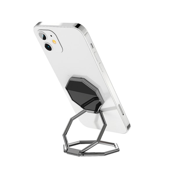 Hexagonal mobiltelefonhållare (svart), 360° roterande telefonbaksida i metall, hopfällbar mobiltelefonhållare, justerbar mobiltelefonhållare, kompatibel