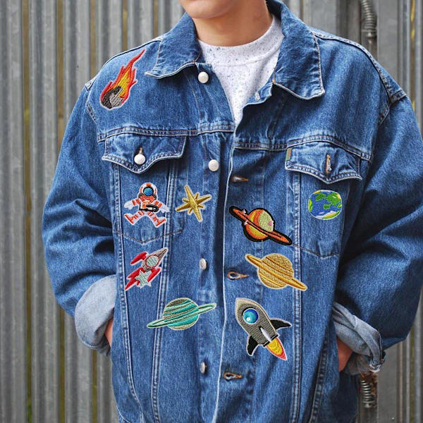 35 st Stryk på Märken Solsystem Applikationer Stickers, Blandade Rymdfarkost Planet Broderade Dekorativa Märken Applikationskit för Kläder Ryggsäckar Jeans