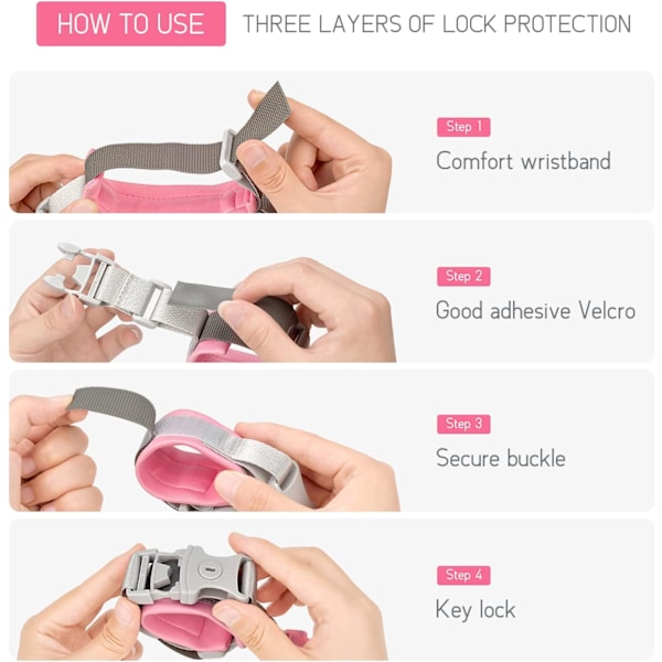 2,5 m anti-vandrings armbånd 360 graders roterende børnesikkerhedsarmbånd Rejse supermarked udforskningshjælper Pink