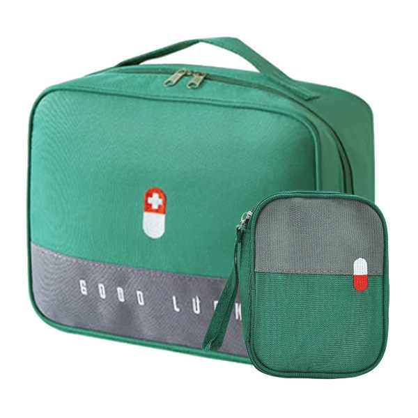 2 st Första hjälpen-väska förvaringsväska Vattentät bärbar multifunktionell medicinlåda i lager (2 storlekar) Green