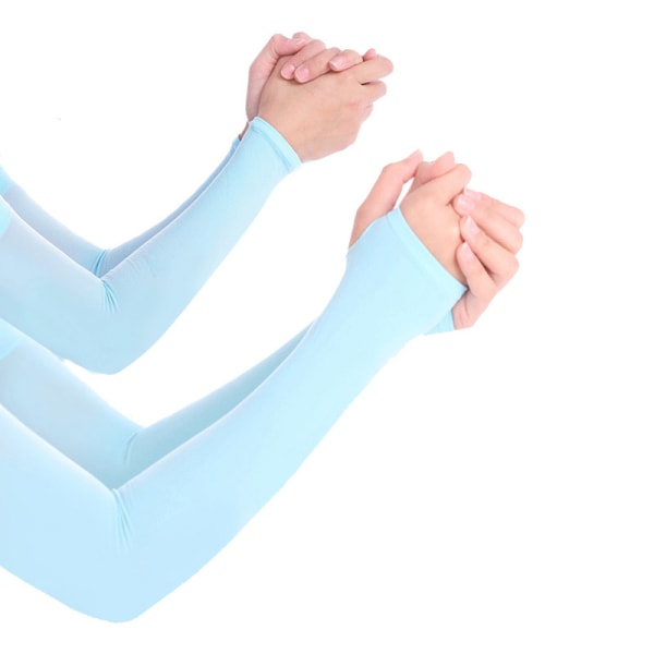 Två par (blå, fingerlös + fingerlös) UV-skydd kylarmsärmar för kvinnor män, solskyddande fuktavledande handskar för att cover armar för Cy