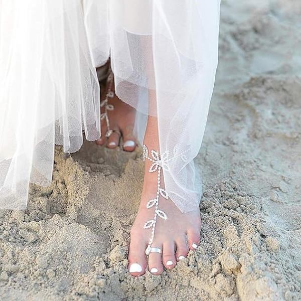 Blomster Diamant Fodkæde Par Bryllup Dame Barfodet Fodkæde Boheme Ring Sandaler Brudesmykker