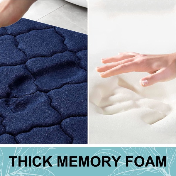 Sklisikker Baderomsmatte, Baderomsmatte med Memory Foam, Absorberende Baderomsmatte, Maskinvaskbar - 50x80cm, Marineblå