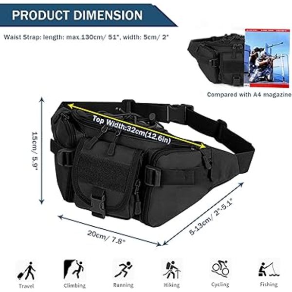 Taktisk midjeväska Militär midjeväska Molle Bumbag Fanny Pack för utomhuspromenader Löpning Vandring Camping Klättring Vandring Jakt
