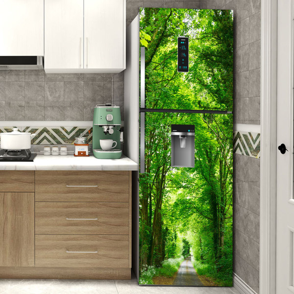 3D dörrmålning grön dörr (skuren i 2 delar 45x200cm), kontorskonstdörrklistermärken, lämplig för innerdörrar, sovrum vardagsrum badrum inredning