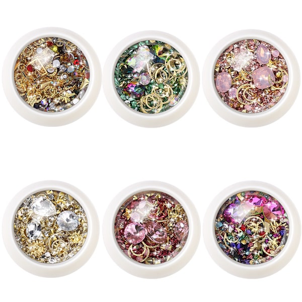 6 Lådor 3D Nagelkonst Strass Blandad Stil Nagelkonst Dekoration Nagelkonst Berlocker Rosblomma Metallnitar Nagelkedja Snäckskivor Diamanter Pärljuveler fo