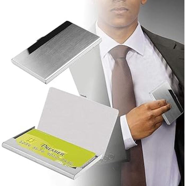 Super Let Visitkort Holder Professionel Rustfrit Stål Visitkort Etui Hold Visitkort i Perfekt Stand Slankt Design til Mænd