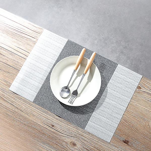 2 st bordsunderlägg tvättbara halkfria värmeisolering vävda vinyl bordsmattor vertikala linjer Grey