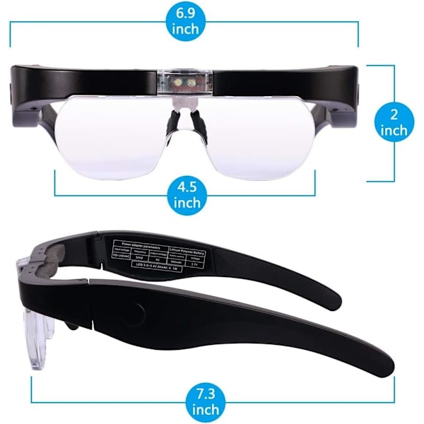 Suurennuslasit 2 LEDillä, etusuurennuslasit handsfree-pääpanta suurennuslasi 4 irrotettavalla linssillä lukemiseen, koruille, ompeluun ja tee-se-itse-projekteihin (1,5X-
