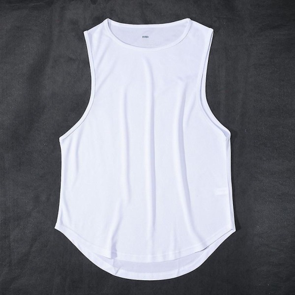 Tanktopp for menn, ermeløs T-skjorte, singlet, hurtigtørkende, svettetett sportsundertrøye for løping, fitness, treningsstudio White XL
