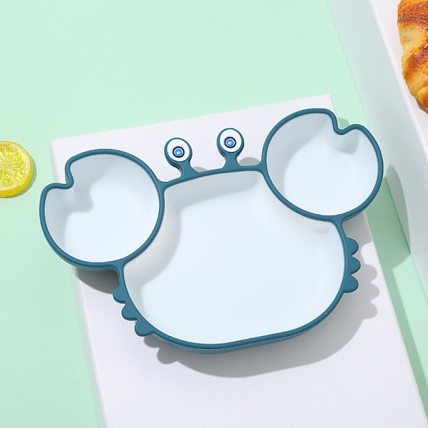 Blå krabba med silikon Baby disk lock, halkfri matskål för småbarn med stark sugkraft, för diskmaskin och mikrovågsugn