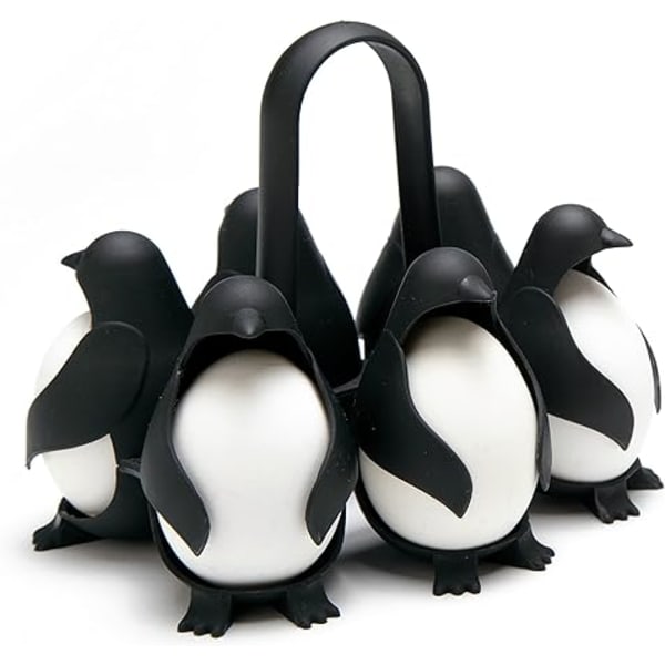 3-i-1 Egg Holder for Koking, Oppbevaring og Servering, Pingvinformet Eggkoker for Å Lage Bløtkokte eller Hardkokte Egg, Eggies, Holder 6 Egg for Enkel Koking