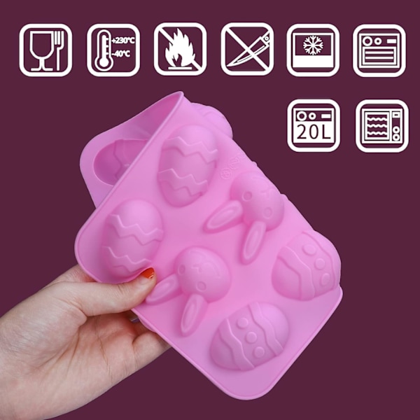 Påskeæg Chokoladeform, 2 STK Silikone Påskeæg Form, 3D Silikone Bage Chokoladeform Pink