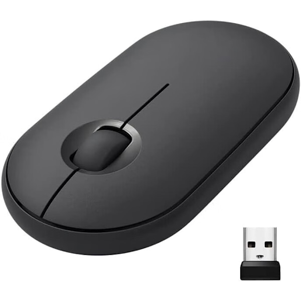 Svart trådlös mus med Bluetooth eller 2,4 GHz-mottagare, tyst och ultratunn mus för bärbar dator, anteckningsbok, iPad, PC, Mac och Chromebook