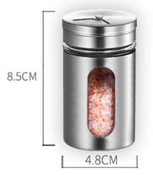 Sæt med 2 90ml Krydderiglas i Rustfrit Stål - Med Visning af Glasset og 3 Drys-funktioner