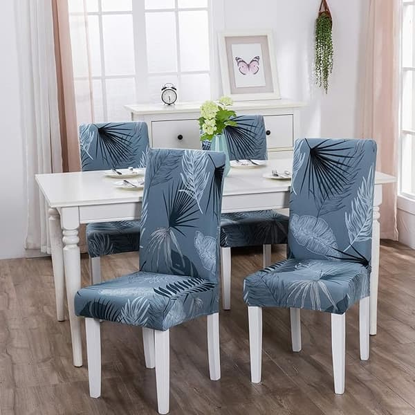 Stolskydd för matsal (Summer Leaf Blue, 4-pack), moderna elastiska slitstarka stolskydd stretch stolskydd för bröllop, hotell, restaurangdekor